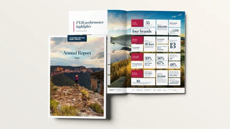 A spread showing the 2026 Teachers Mutual Bank Limited Annual Report.